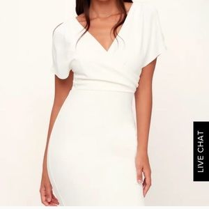 Raquel White cold shoulder Surplice Dress/ new!